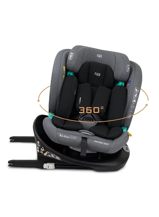 نيوبريز Neobreez i-GUARDIA 360° ISOFIX i-Size Baby Car Seat,All-in-1 Convertible Kids Toddler Seat,ECER129,Recline& Adjustable,Side Impact Protection,0-12Yrs,0-36Kg,Group 0 +/1/2/5-Grey Black